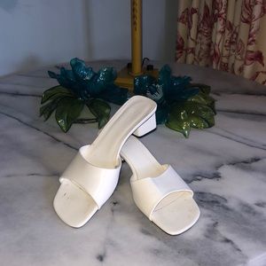 Zara White Low Heel Block Sandal
